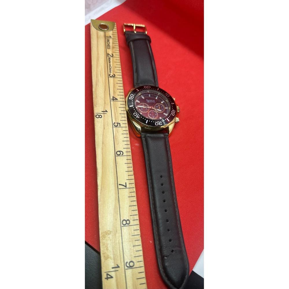 American Exchange Mens Gold Tone Chronograph Style Watch Black Leather Strap - Picture 9 of 14